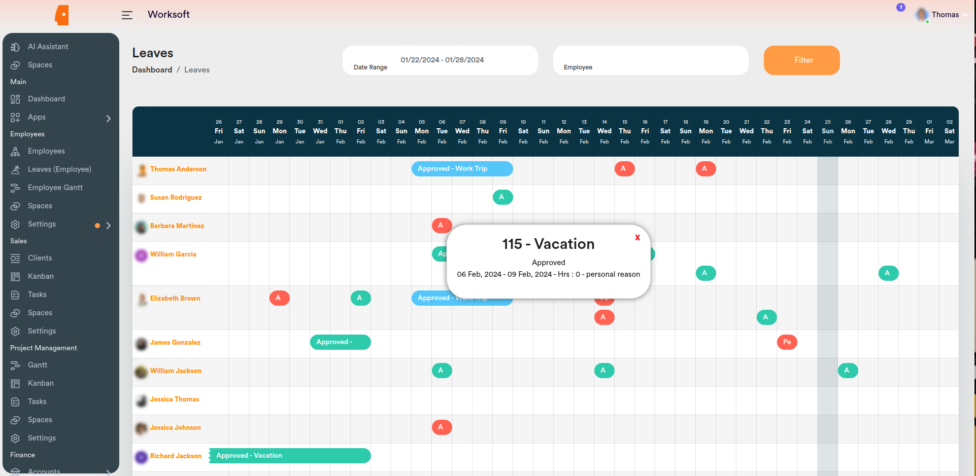 Gantt Chart showing leave request from worksoft